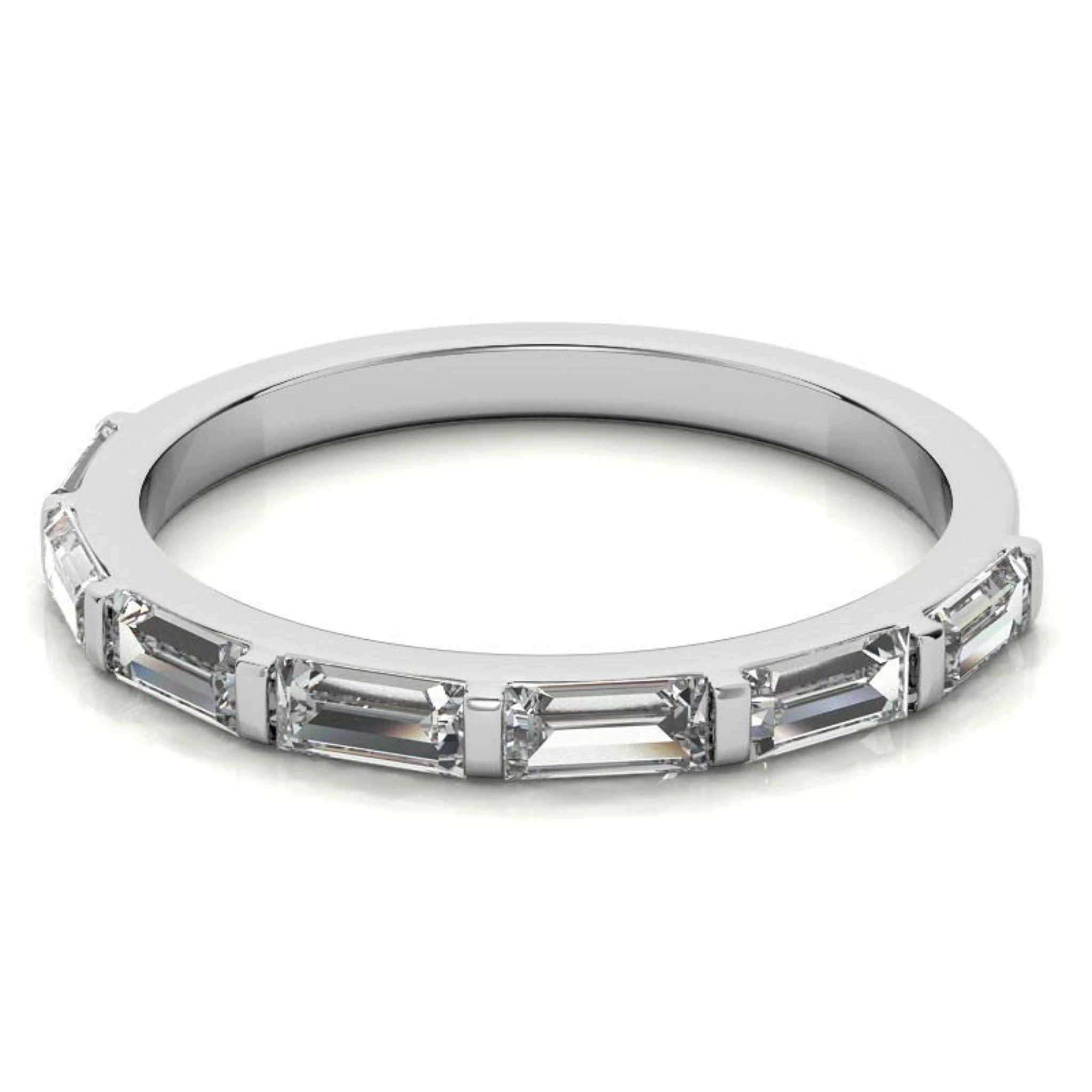 Sterling Silver Elegant Adjustable Sleek Baguette-Cut Diamond White Gold Eternity Ring For Women