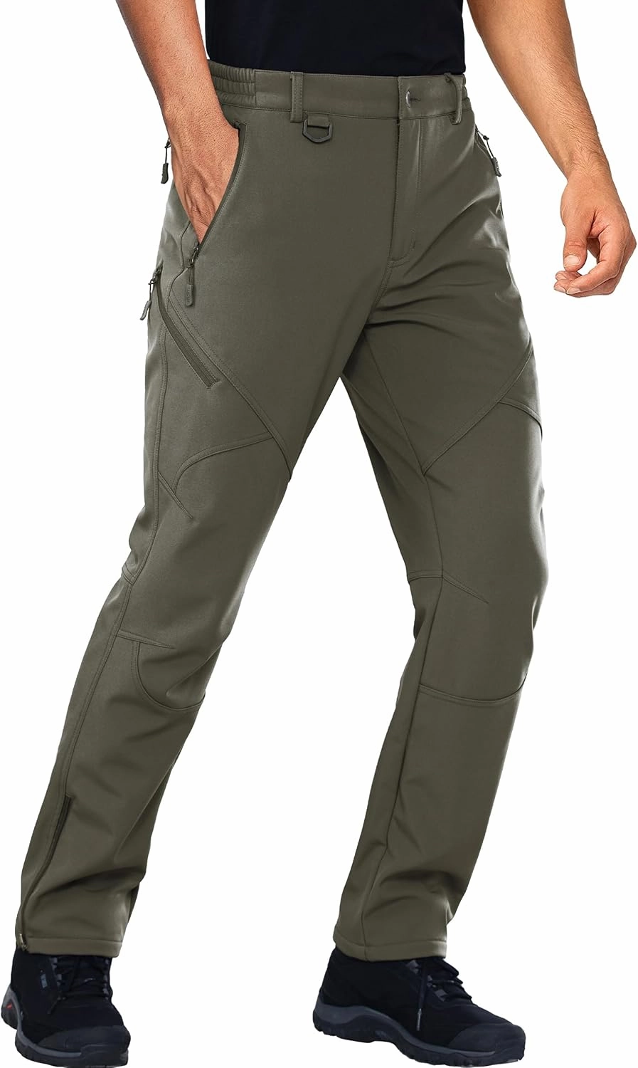 Stlight Mens Snow Ski Water Repellent Softshell Pants for Winter Hiking Fleece Lined Bottom Leg Zipper with 6 Zip Pockets