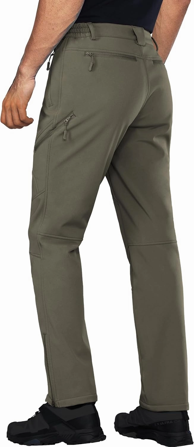 Stlight Mens Snow Ski Water Repellent Softshell Pants for Winter Hiking Fleece Lined Bottom Leg Zipper with 6 Zip Pockets