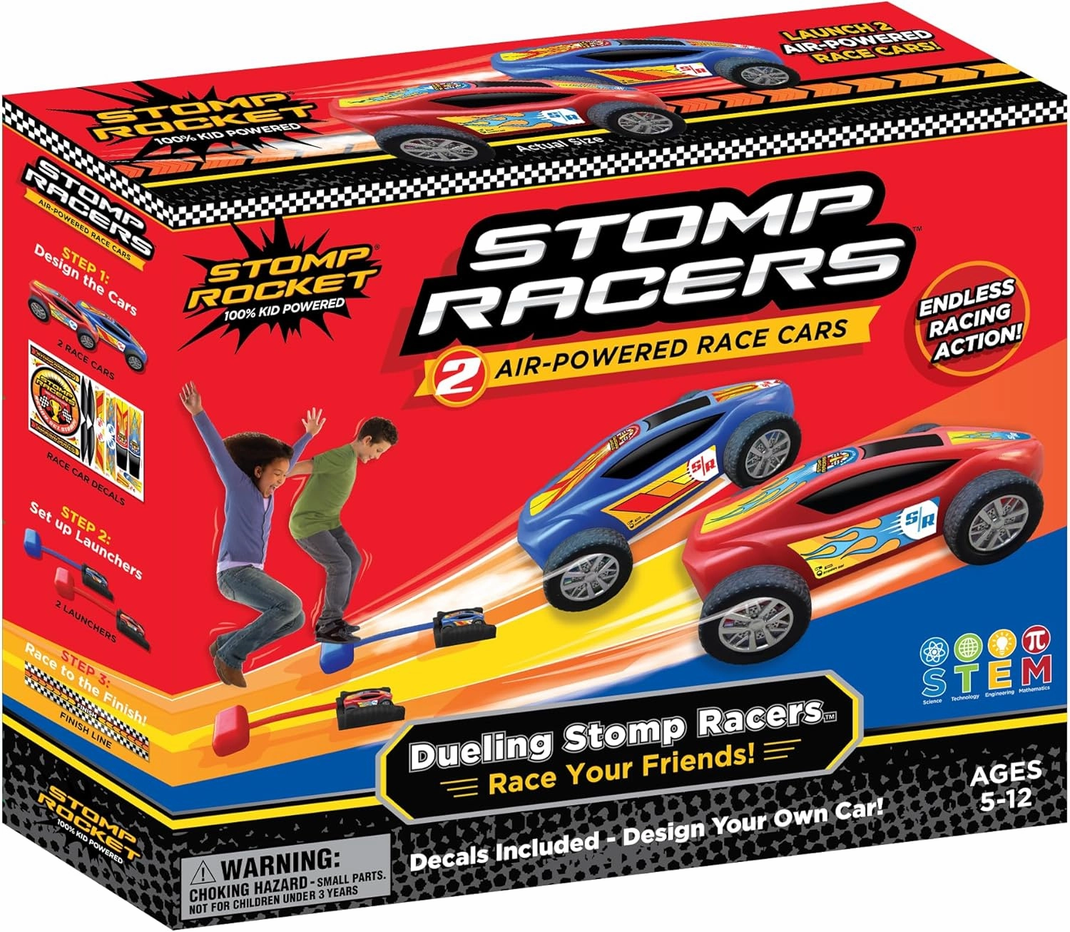 Stomp Racers Air Powered Race Cars by Stomp Rocket, 2 Car Racer Pack - Dueling Stomp Racers Toy Car Launcher - Fun Backyard & Outdoor Multi-Player Kids Toys Gifts for Boys, Girls & Toddlers