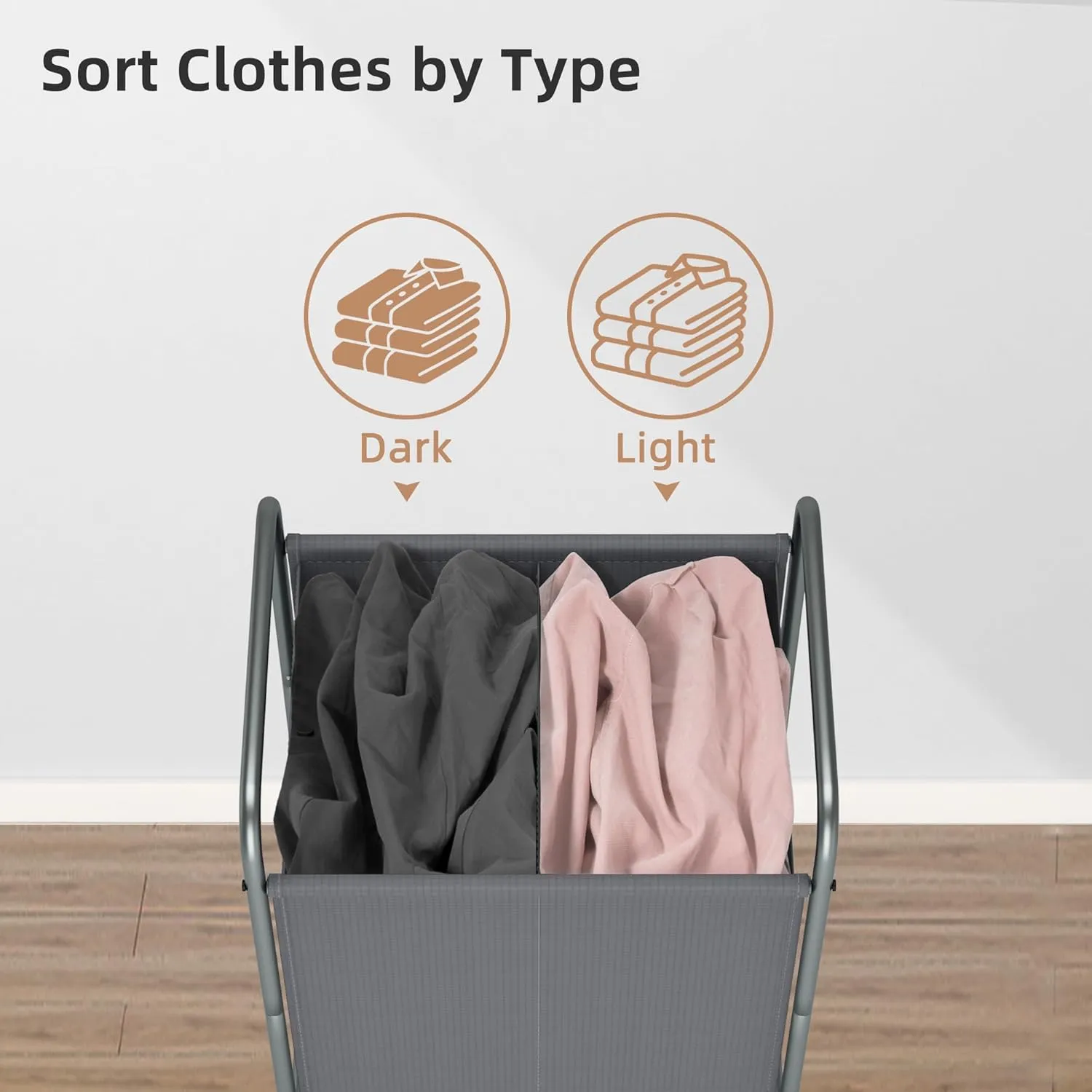 STORAGE MANIAC Rolling Laundry Hamper, 100L Laundry Basket with Lockable Wheels, Double Laundry Sorter Cart, 2 Bag Laundry Separator Hamper, Dirty Clothes Laundry Divider Hamper, 2 Section Gray