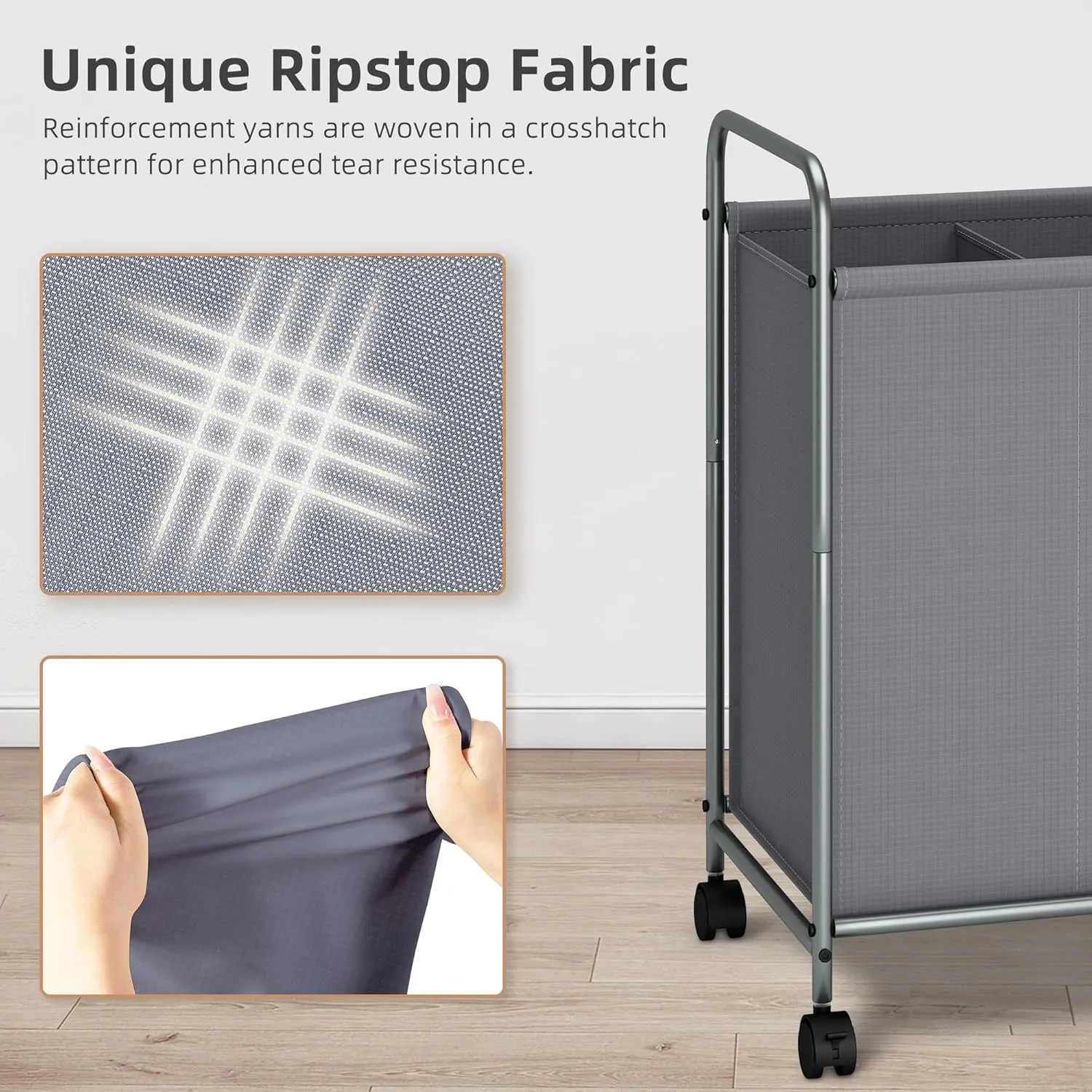 STORAGE MANIAC Rolling Laundry Hamper, 100L Laundry Basket with Lockable Wheels, Double Laundry Sorter Cart, 2 Bag Laundry Separator Hamper, Dirty Clothes Laundry Divider Hamper, 2 Section Gray