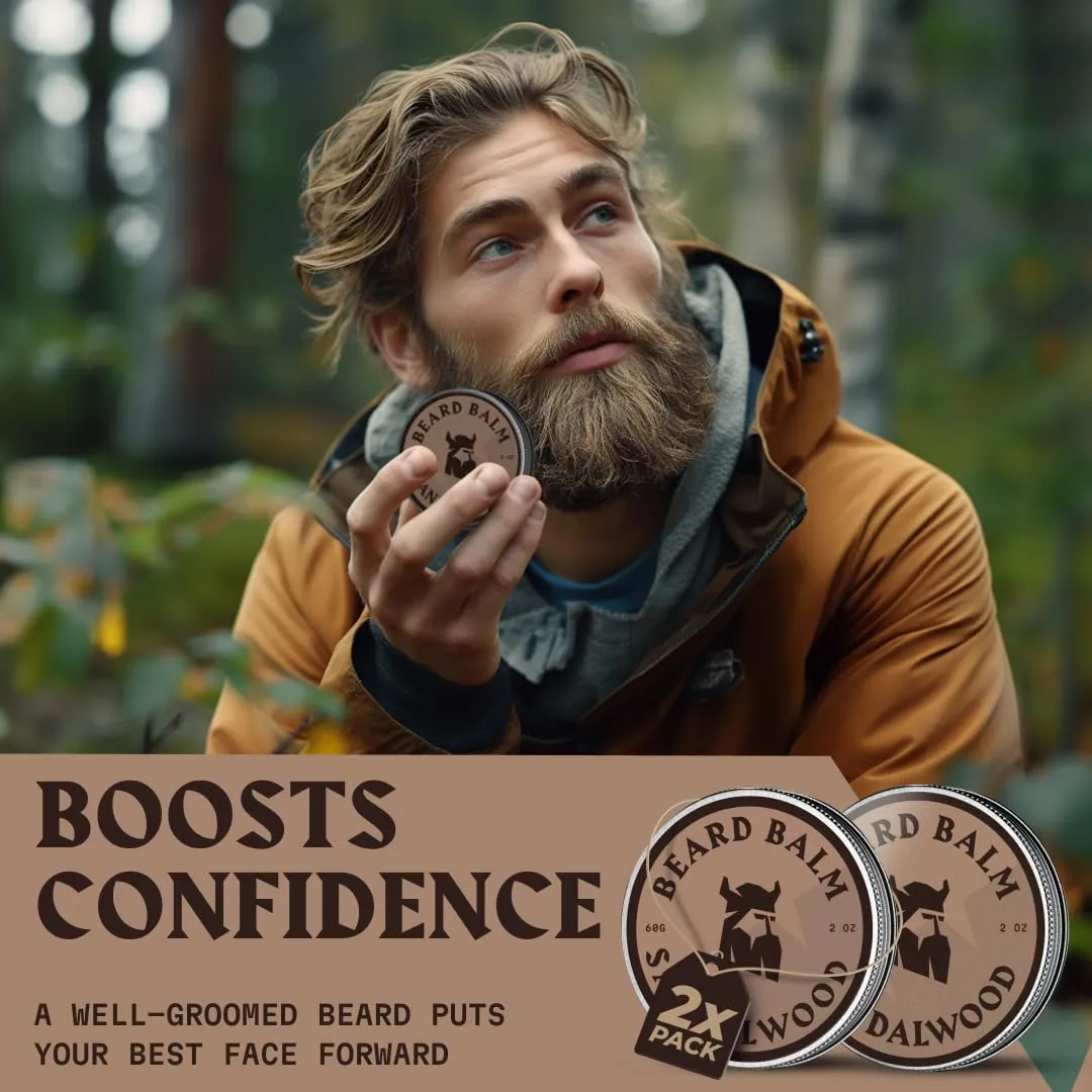 Striking Viking Beard Balm for Men – Light Hold, Sandalwood, 2 Oz, Pack of 2- Leave-in Beard Conditioner with Shea Butter, Tea Tree, Argan & Jojoba Oils - Smooth, Shape & Moisturize Coarse Facial Hair