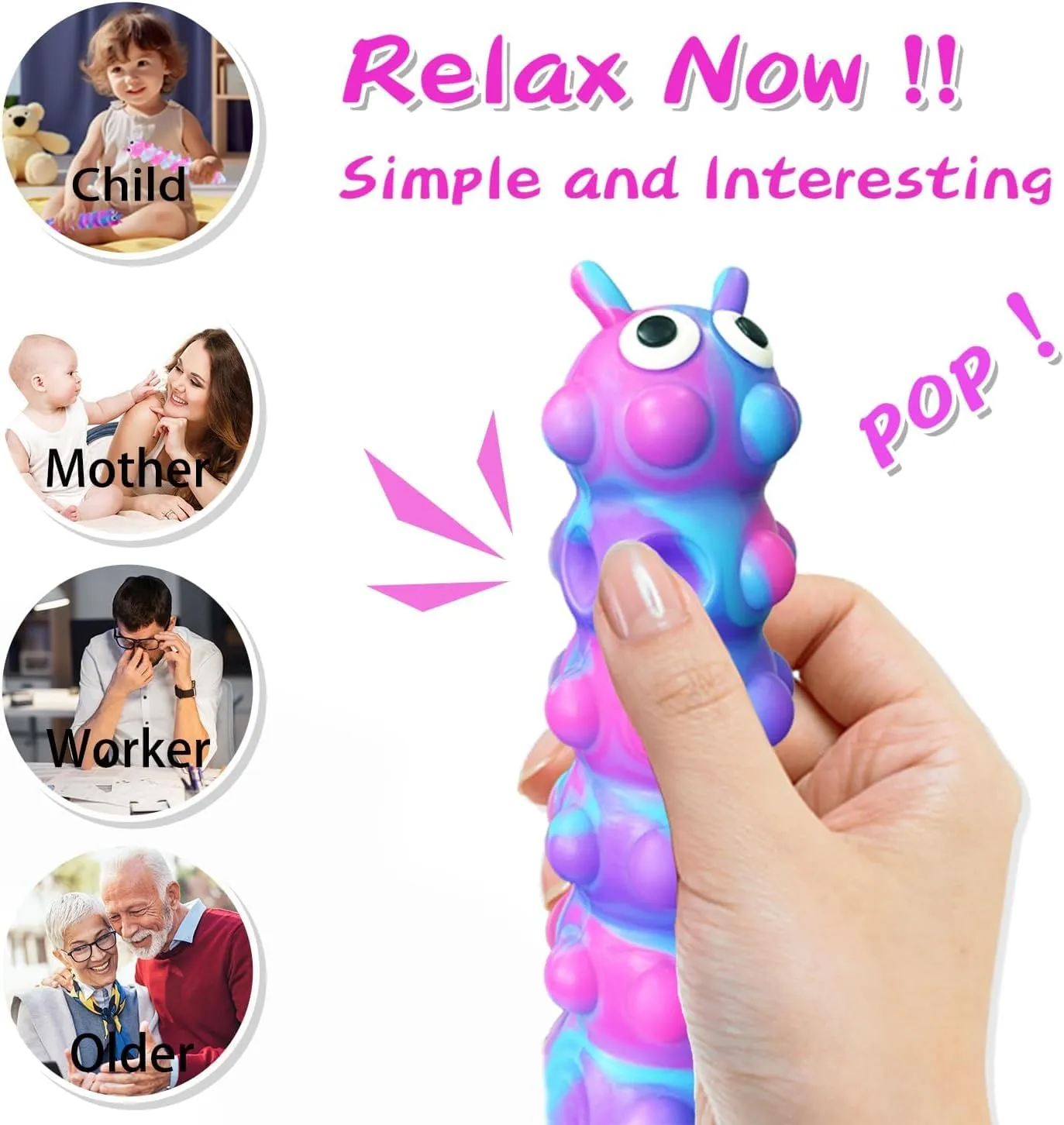 Suction Pop Fidget Toy, Relax and Pressure Relief Toys, 3D Squeeze Anti-Pressure Popper Sensory Toys for Kids and Adults(Purple & Pink)