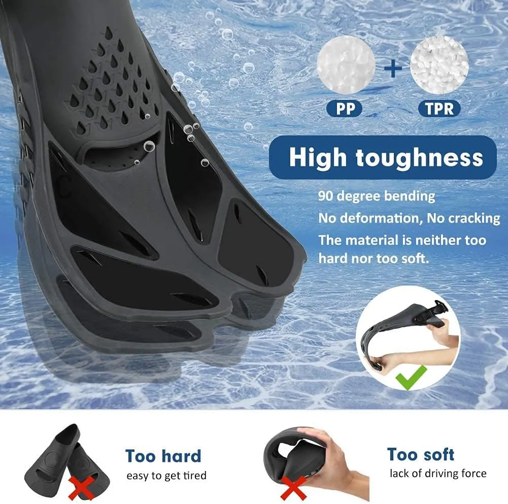 Sugaroom Swim Fins Open Heel, Adjustable Snorkel Fins Diving Fins with Mesh Bag, Snorkeling Gear Flippers Travel Size Short Flippers for Lap Swimming Scuba Dive Adult Men Women Kids