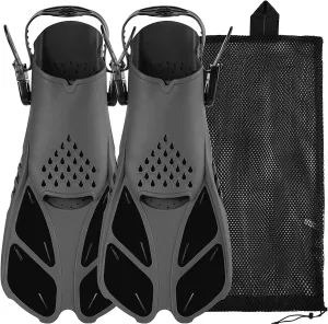 Sugaroom Swim Fins Open Heel, Adjustable Snorkel Fins Diving Fins with Mesh Bag, Snorkeling Gear Flippers Travel Size Short Flippers for Lap Swimming Scuba Dive Adult Men Women Kids