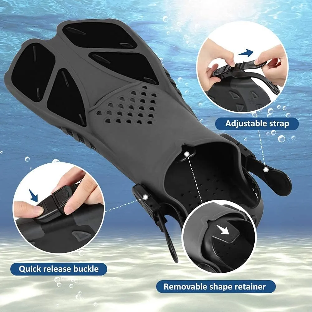 Sugaroom Swim Fins Open Heel, Adjustable Snorkel Fins Diving Fins with Mesh Bag, Snorkeling Gear Flippers Travel Size Short Flippers for Lap Swimming Scuba Dive Adult Men Women Kids