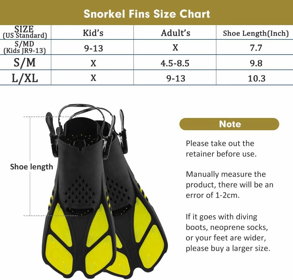 Sugaroom Swim Fins Open Heel, Adjustable Snorkel Fins Diving Fins with Mesh Bag, Snorkeling Gear Flippers Travel Size Short Flippers for Lap Swimming Scuba Dive Adult Men Women Kids