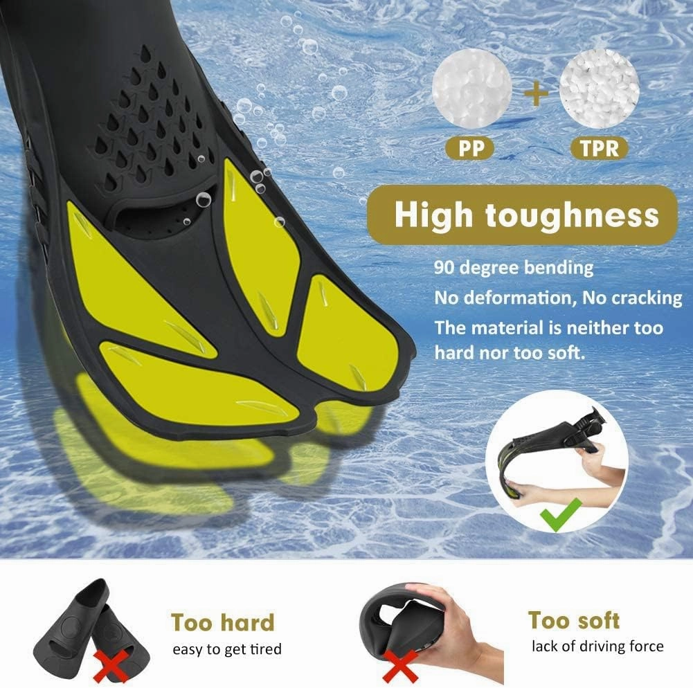 Sugaroom Swim Fins Open Heel, Adjustable Snorkel Fins Diving Fins with Mesh Bag, Snorkeling Gear Flippers Travel Size Short Flippers for Lap Swimming Scuba Dive Adult Men Women Kids
