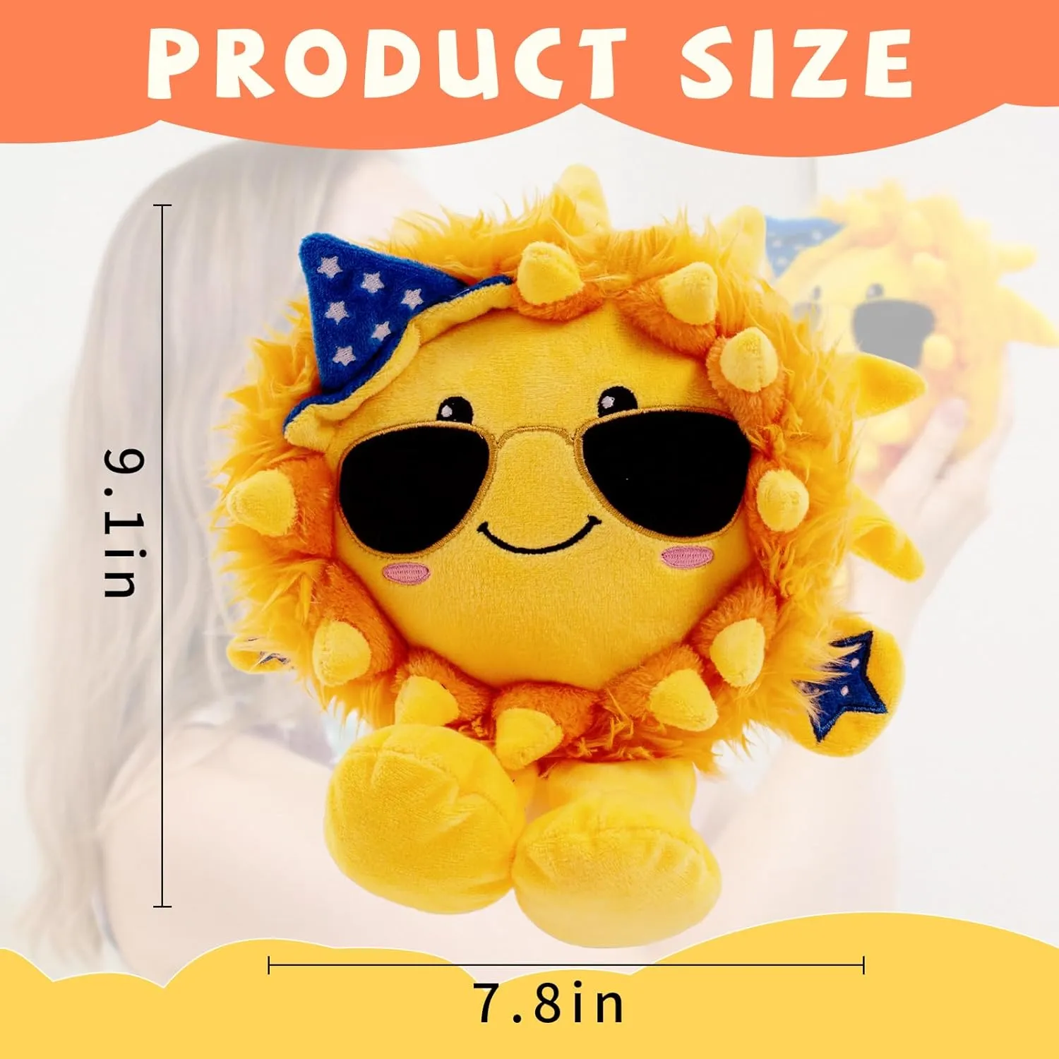 Sun Plushie, 8 Inch Soft Stuffed Sun Toy for Room Decor, Gifts for Girls & Kids on Birthday, Christmas
