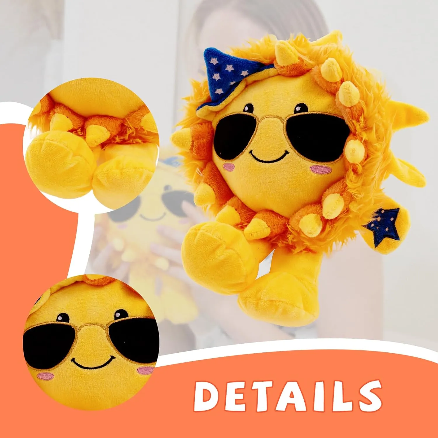 Sun Plushie, 8 Inch Soft Stuffed Sun Toy for Room Decor, Gifts for Girls & Kids on Birthday, Christmas