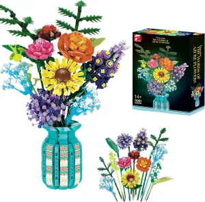 Sunflower Building Blocks Set 1583 PCS with Vase Vibrant Color Home Desk Decor Creative Stress Relief Gift for Mothers Day/Birthday Safe & Durable Materials for Adults and Kids