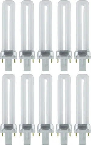 Sunlite 40501 PL7/SP41K Plugin U-Shaped Compact Fluorescent Lamp, 7 Watts, 360 Lumens, 4100K Cool White, 2-Pin (G23) Base, 10 Pack