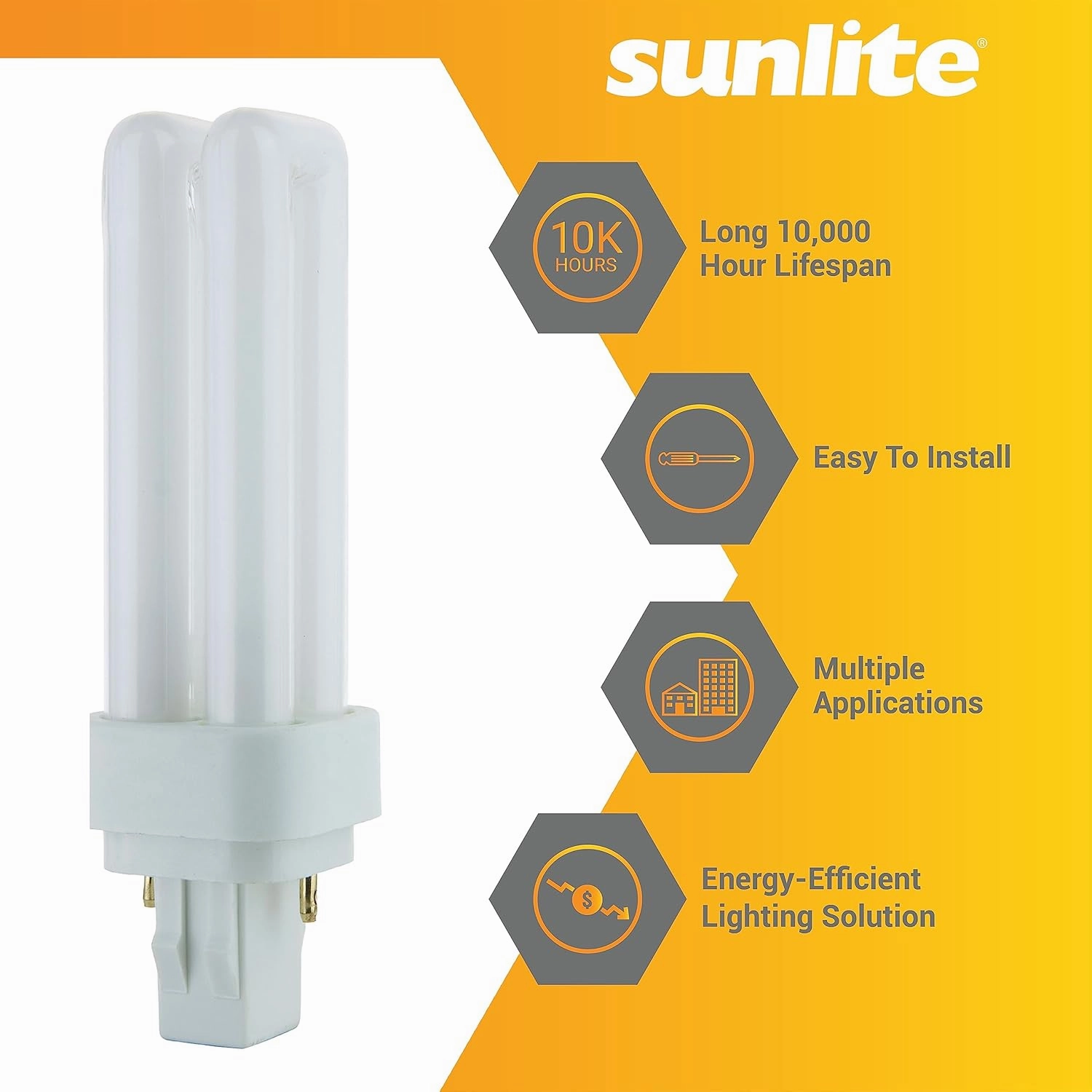 Sunlite 40538 PLD13/SP27K/10PK Double Twin Tube Compact Fluorescent Lamp, PLD 2-Pin, 13 Watts, 660 Lumens, 2700K Soft White, 2-Pin (GX23-2) Base, 10 Pack