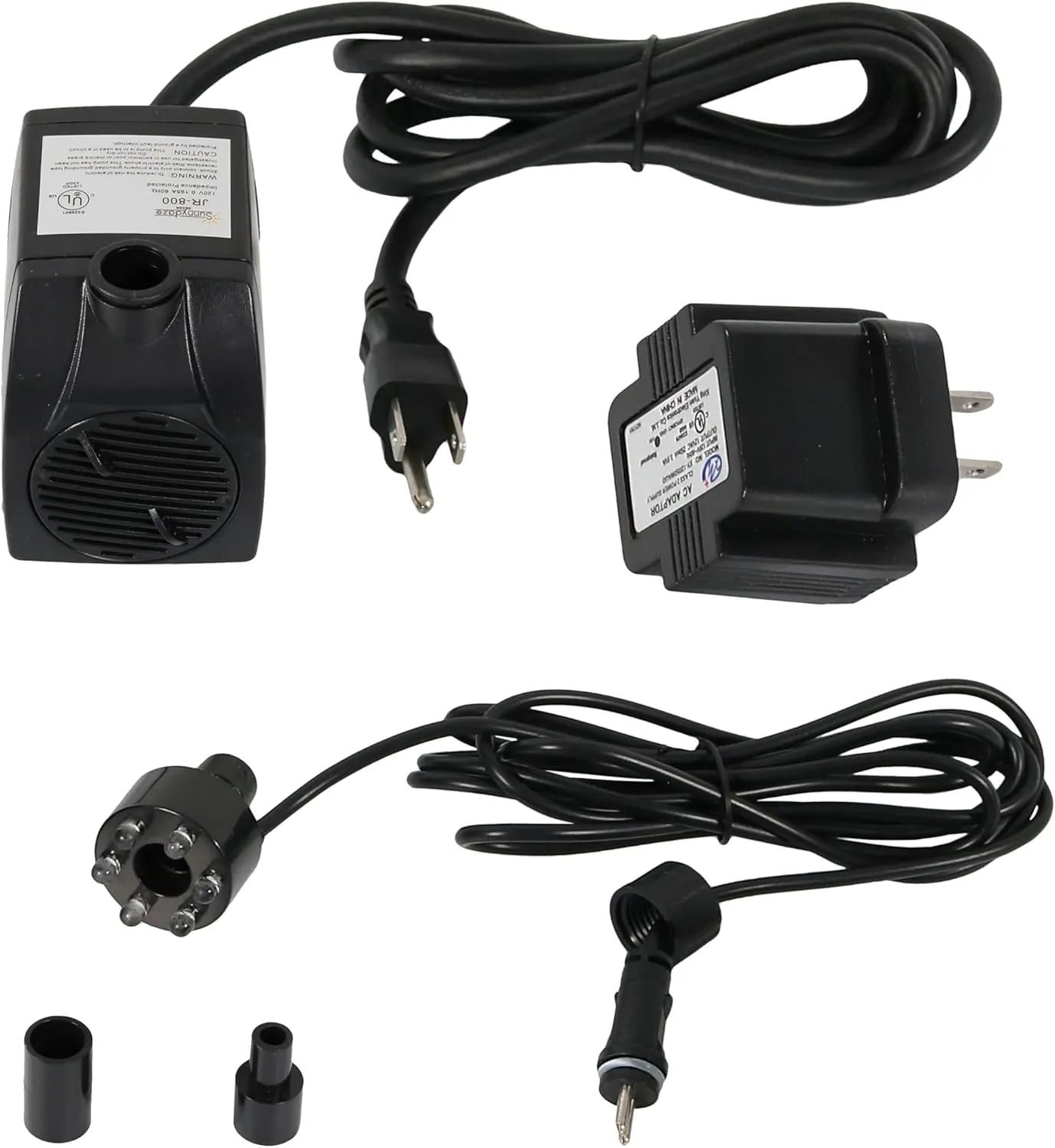 Sunnydaze 200 GPH Submersible Water Pump – 12W, 12V Small Fountain Pump with Adjustable Flow, White LED Light & Transformer for Outdoor Fountains, Bird Baths, Aquariums