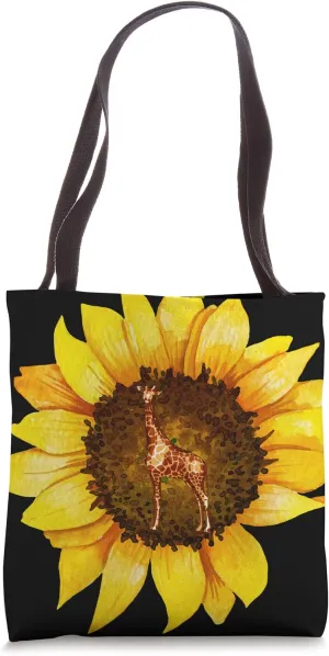 Sunshine Yellow Flower Africa Safari Sunflower Giraffe Tote Bag
