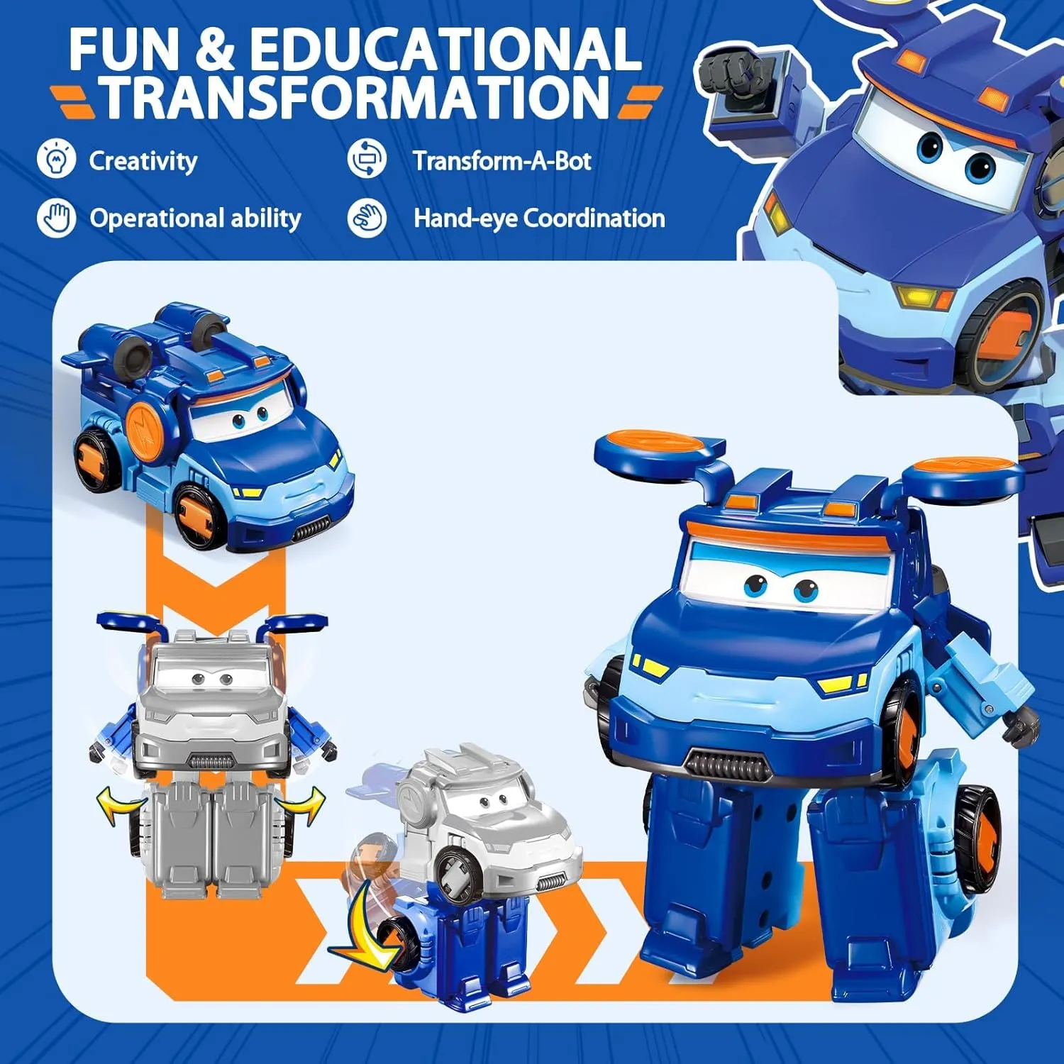 Super Wings Transformable Toys 5" Action Figure Supercharge Tobot Leo, 3 in 1 Rescue Bots Transforming Airplane Car Robot Toys, Educational Toys for Boys and Girls Age 3 , Gifts for Preschool Kids