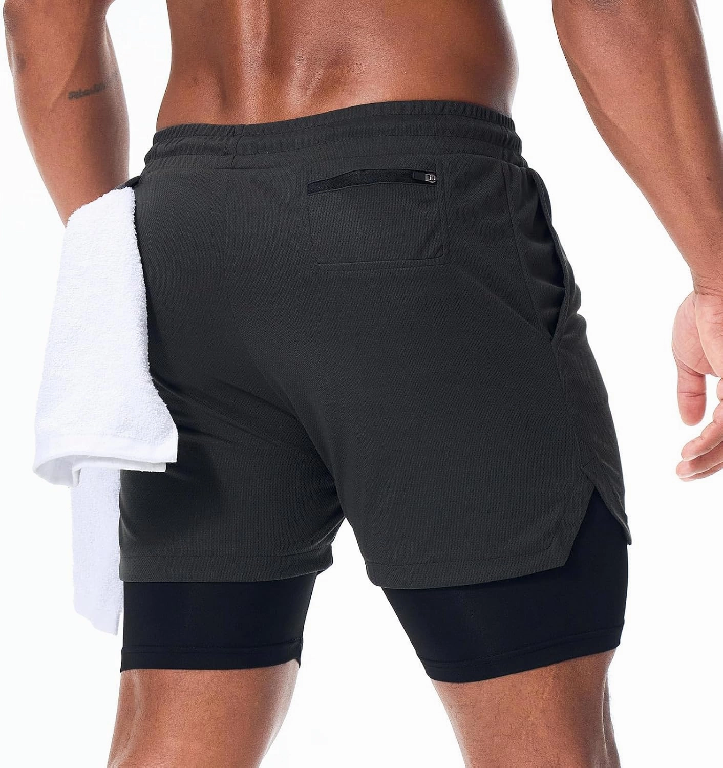 Surenow Men's Running Shorts Quick Dry Workout Gym Shorts Athletic 2-in-1 Stealth Shorts Outdoor Short for Men with Pockets