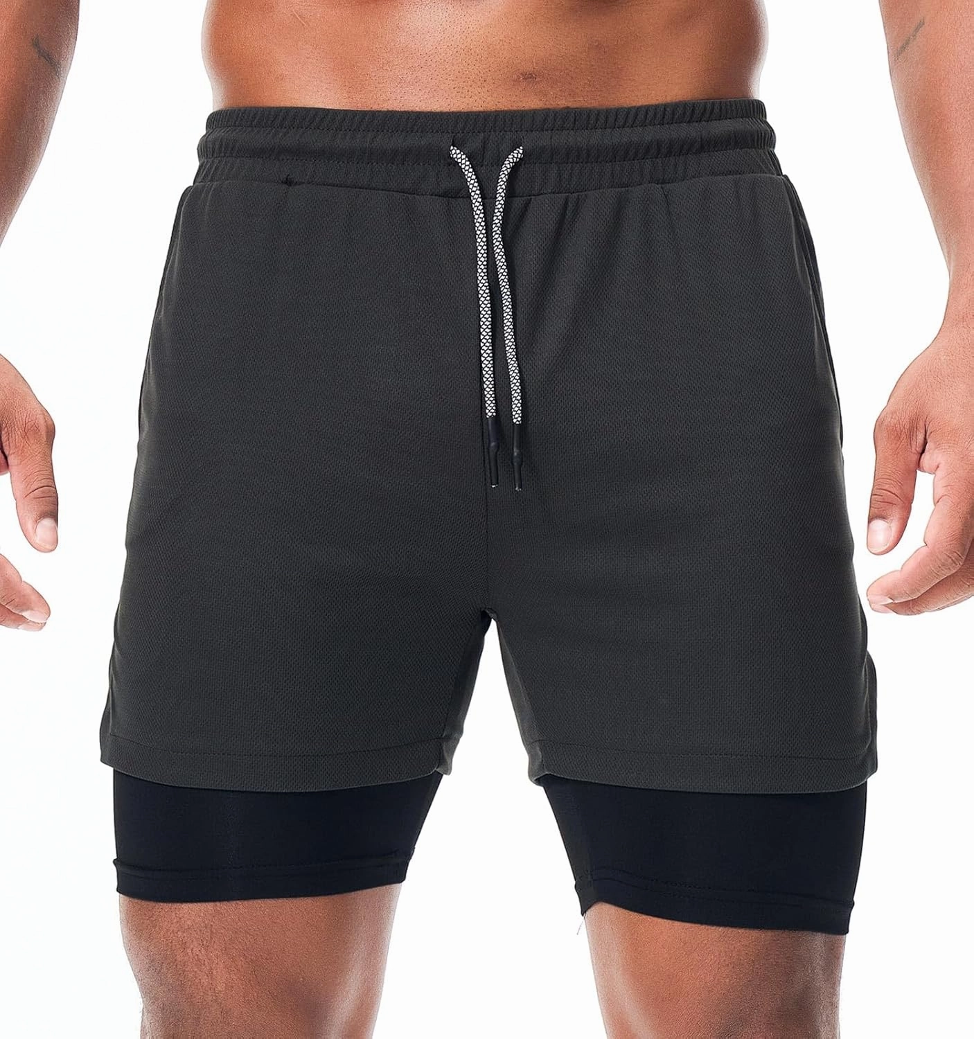 Surenow Men's Running Shorts Quick Dry Workout Gym Shorts Athletic 2-in-1 Stealth Shorts Outdoor Short for Men with Pockets