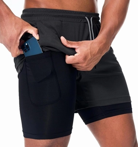 Surenow Men's Running Shorts Quick Dry Workout Gym Shorts Athletic 2-in-1 Stealth Shorts Outdoor Short for Men with Pockets
