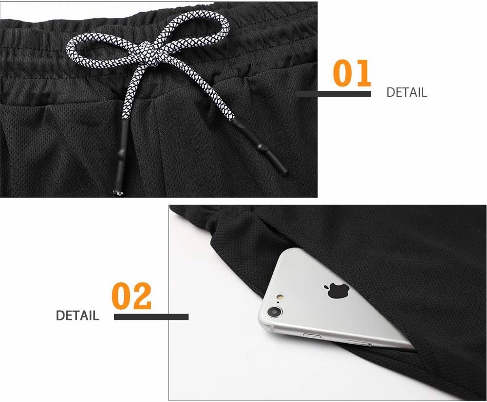 Surenow Men's Running Shorts Quick Dry Workout Gym Shorts Athletic 2-in-1 Stealth Shorts Outdoor Short for Men with Pockets