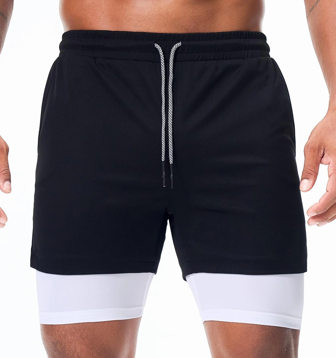 Surenow Men's Running Shorts Quick Dry Workout Gym Shorts Athletic 2-in-1 Stealth Shorts Outdoor Short for Men with Pockets