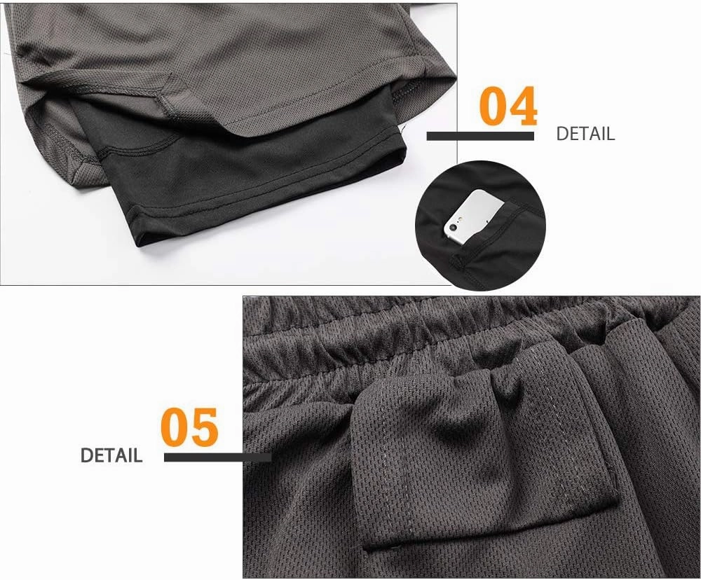 Surenow Men's Running Shorts Quick Dry Workout Gym Shorts Athletic 2-in-1 Stealth Shorts Outdoor Short for Men with Pockets