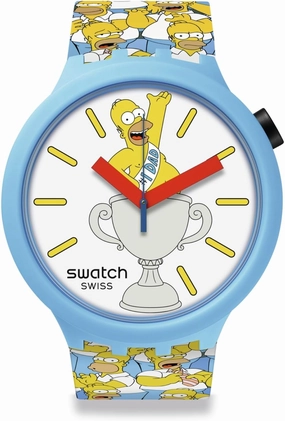 Swatch Simpsons Father's Day Casual Watch Blue Quartz Bio-sourced BEST. DAD. EVER.