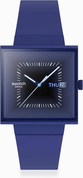 Swatch Unisex Casual Watch Blue Bioceramic Quartz SQUARELY Blacklight