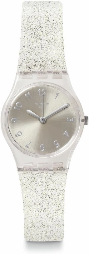 Swatch Women Casual Transparent Watch Plastic Quartz Silver Glistar Too