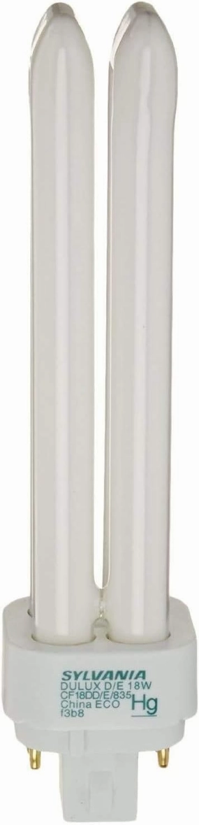 Sylvania 20672 (6-Pack) CF18DD/E/835/ECO 18-Watt Double Tube Compact Fluorescent Light Bulb, 3500K, 1150 Lumens, T4 Shape, 82 CRI, 4-Pin G24q-2 Base