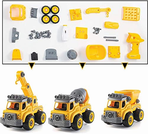 Take Apart Toys with Electric Drill | Converts to Remote Control Car | 3 in one Construction Truck Take Apart Toy for Boys | Gift Toys for Boys 3,4,5,6,7 Year Olds | Kids Stem Building Toy