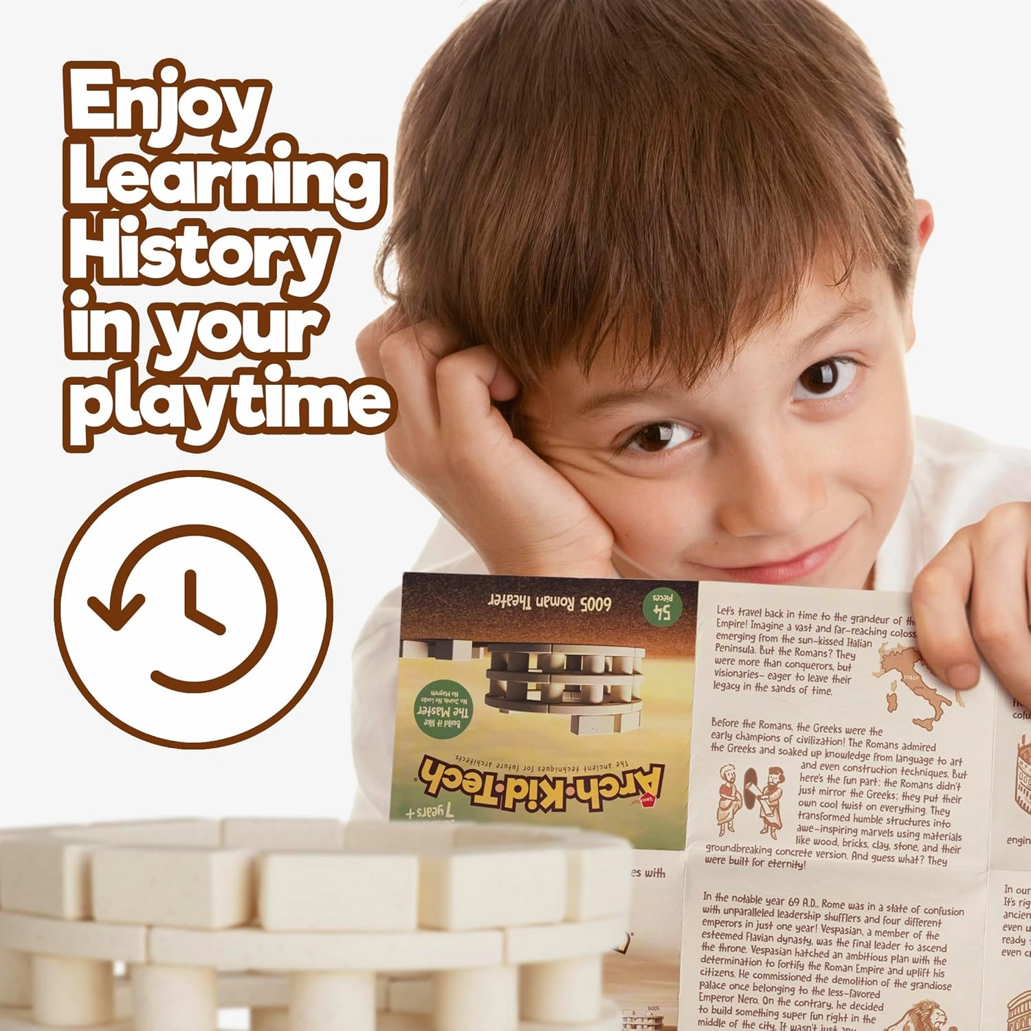 Taksa Toys Arch-Kid-Tech Roman Theater STEM Building Blocks Kit - 54-Piece Premium Educational Set for Kids Ages 7-10  Years - Indoor Architectural Construction Games - Montessori Learning Toys