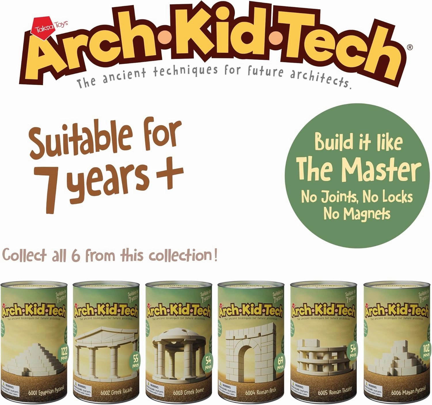 Taksa Toys Arch-Kid-Tech Roman Theater STEM Building Blocks Kit - 54-Piece Premium Educational Set for Kids Ages 7-10  Years - Indoor Architectural Construction Games - Montessori Learning Toys