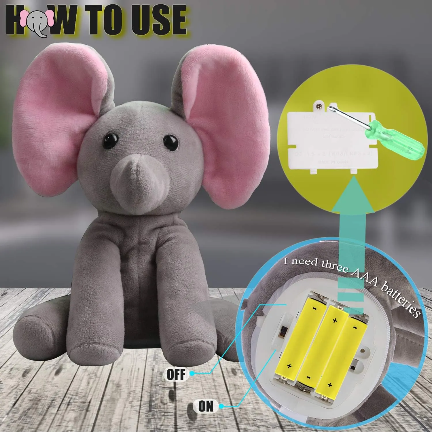 Talking Elephant, Interactive Stuffed Plush Animal Talking Toy Cute Sound Effects with Repeats Your Said Voice, Best Buddy for Kids Gift Age 3 