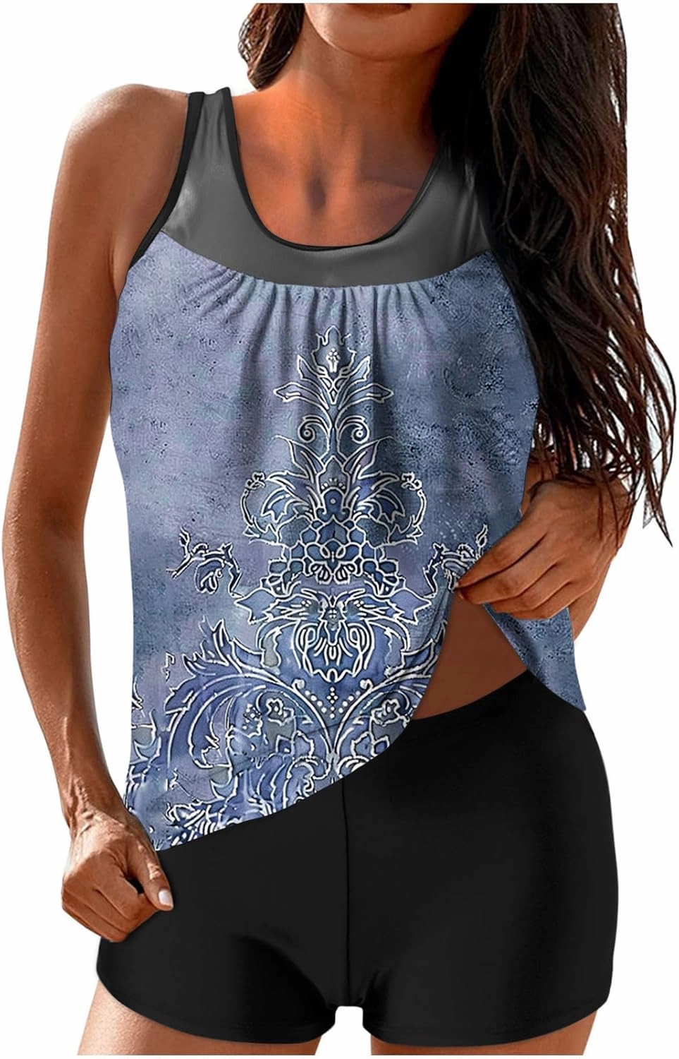 Tankini Swimsuits for Women Blouson Modest Two Piece Bathing Suit with Shorts Floral Print 2025 Athletic Swimwear