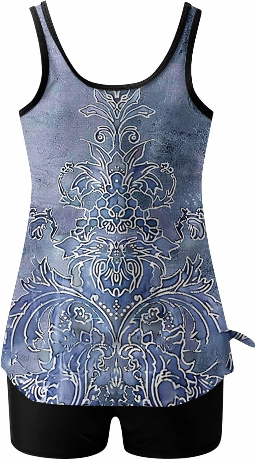 Tankini Swimsuits for Women Blouson Modest Two Piece Bathing Suit with Shorts Floral Print 2025 Athletic Swimwear