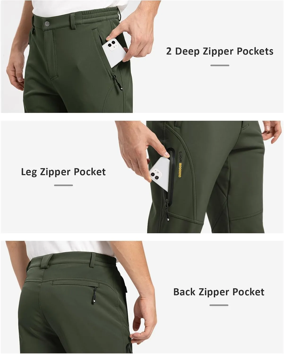 TBMPOY Men's Snow Pants Fleece Lined Hiking Winter Waterproof Softshell Ski Outdoor Insulated Climbing Pants Zipper Pockets