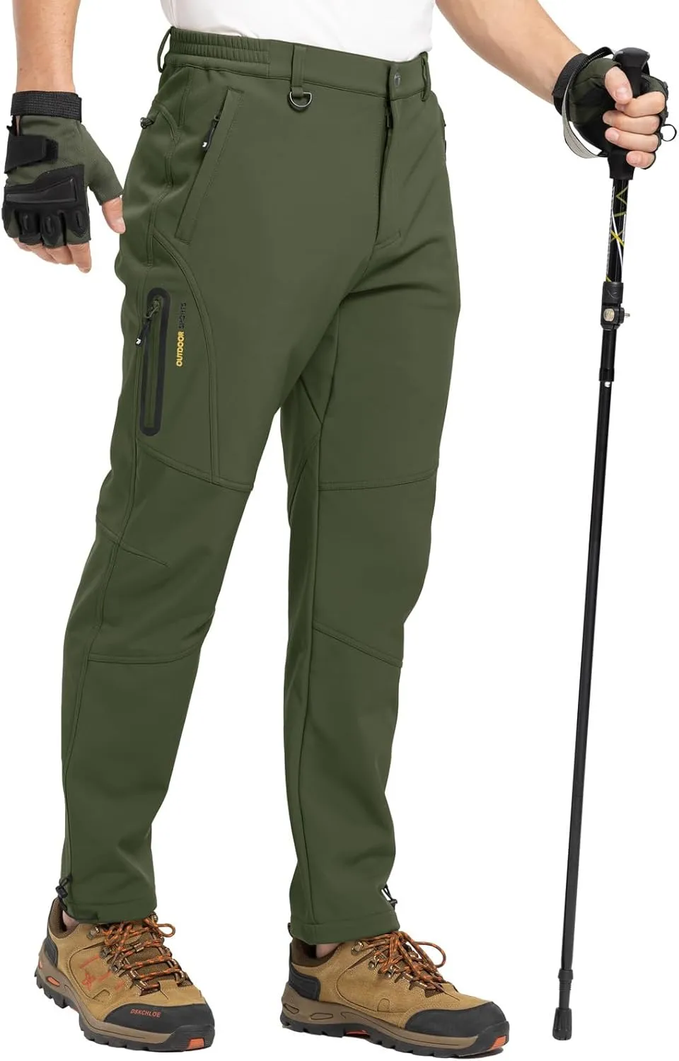 TBMPOY Men's Snow Pants Fleece Lined Hiking Winter Waterproof Softshell Ski Outdoor Insulated Climbing Pants Zipper Pockets