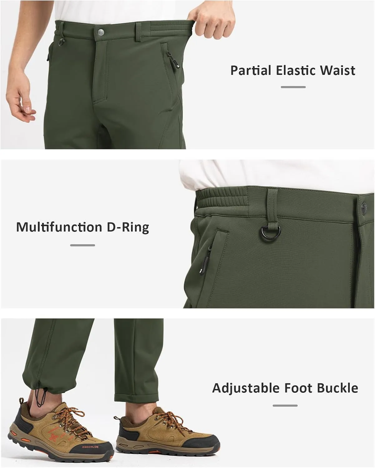 TBMPOY Men's Snow Pants Fleece Lined Hiking Winter Waterproof Softshell Ski Outdoor Insulated Climbing Pants Zipper Pockets