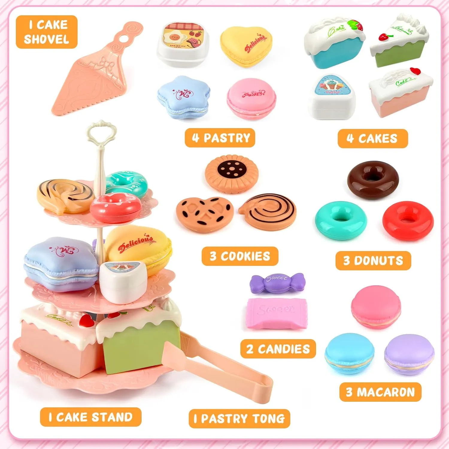 Tea Party Set for Little Girls, Flower Tea Set Toys for Girls Age 3 4 5 6 Year Old, Toddler Kids Kitchen Pretend Play Toys with Tin Tea Set, Cake Stand, for Girls