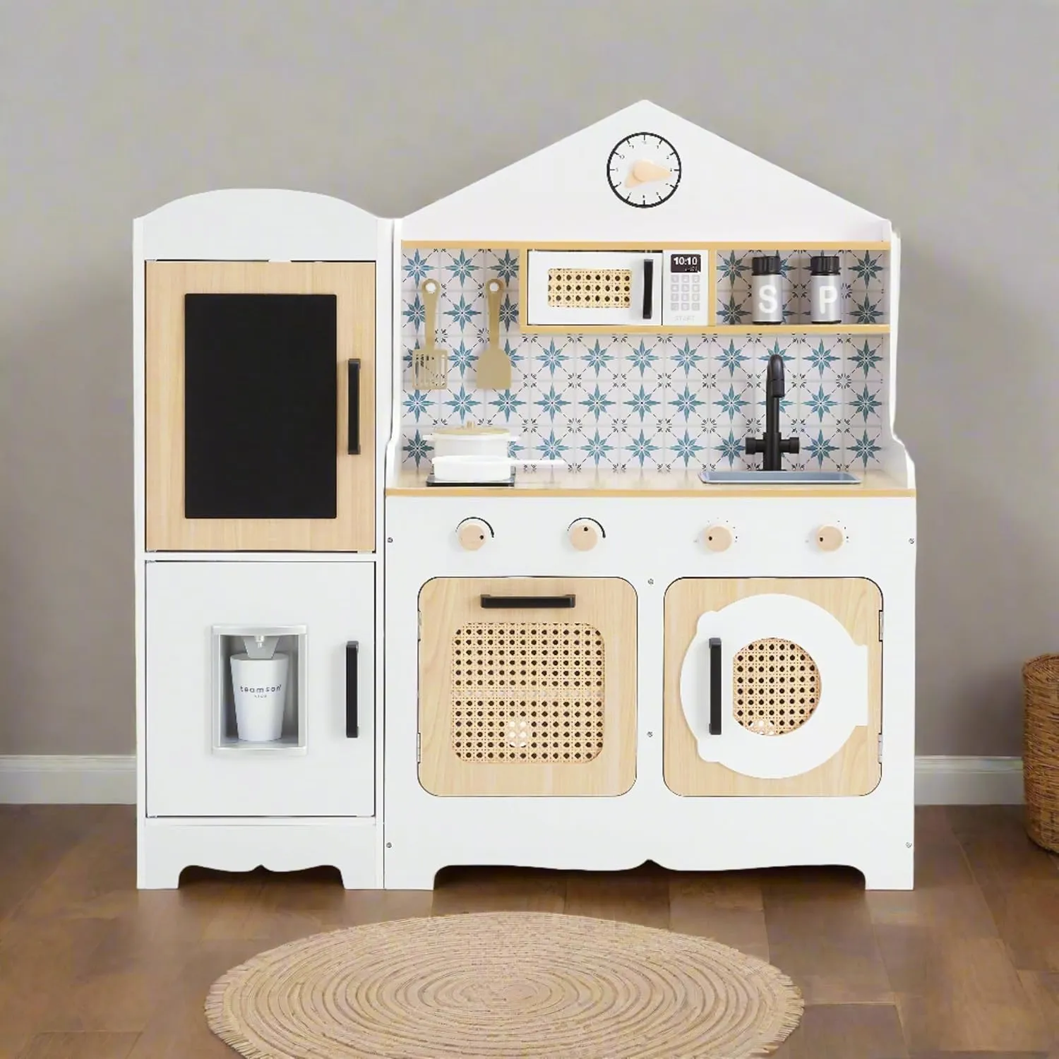 Teamson Kids Little Chef Morocco Wooden Play Kitchen Set with Sink, Stove & 11 Accessories | Kids Kitchen Playset for Toddlers Ages 1–6, White/Natural