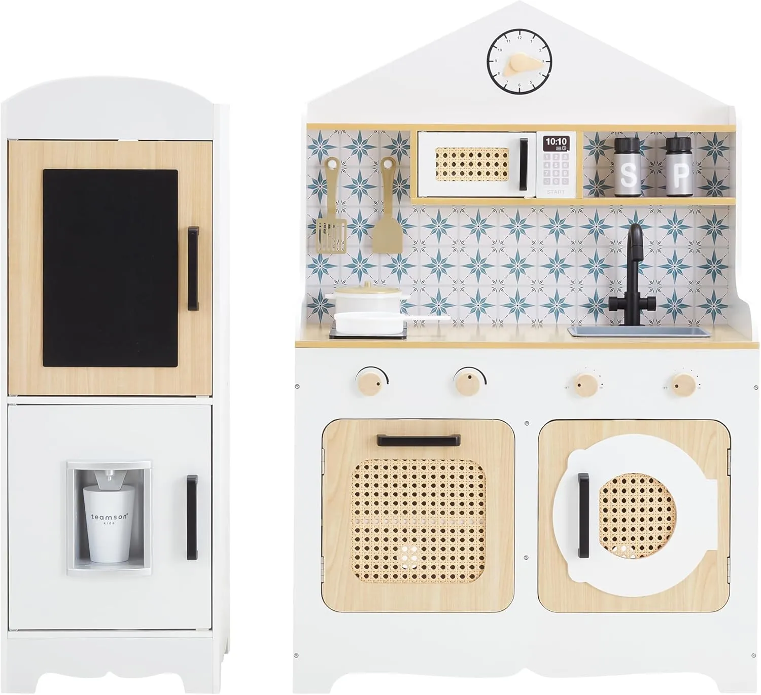 Teamson Kids Little Chef Morocco Wooden Play Kitchen Set with Sink, Stove & 11 Accessories | Kids Kitchen Playset for Toddlers Ages 1–6, White/Natural