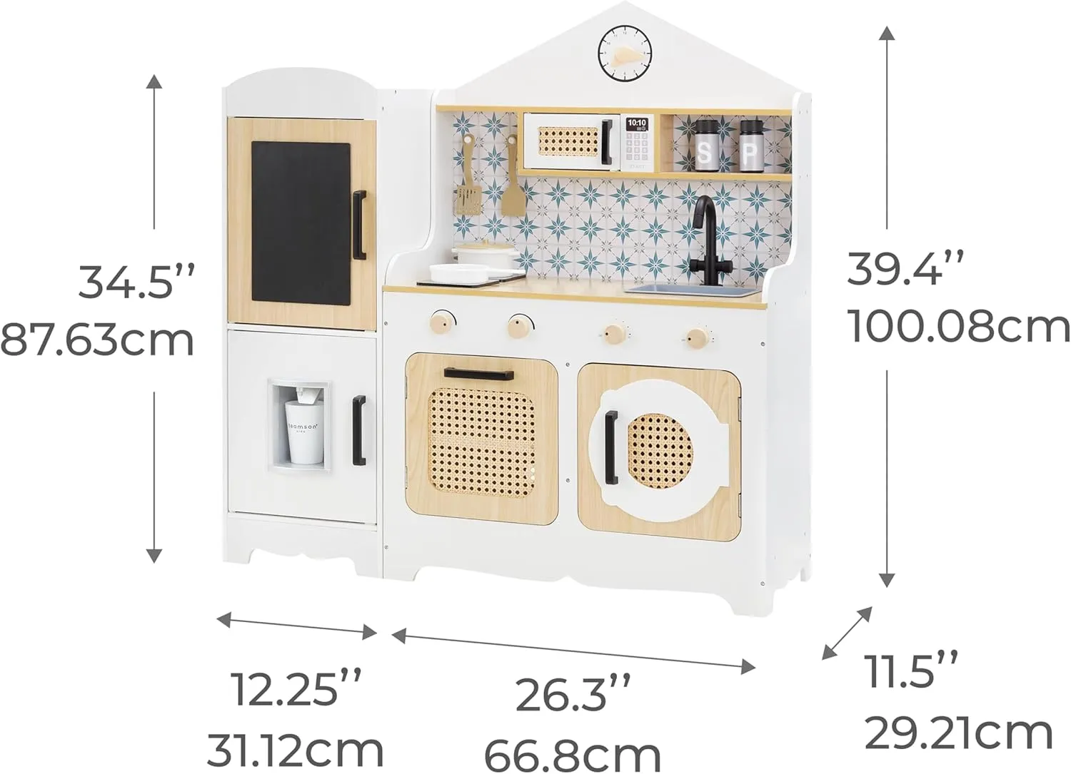 Teamson Kids Little Chef Morocco Wooden Play Kitchen Set with Sink, Stove & 11 Accessories | Kids Kitchen Playset for Toddlers Ages 1–6, White/Natural
