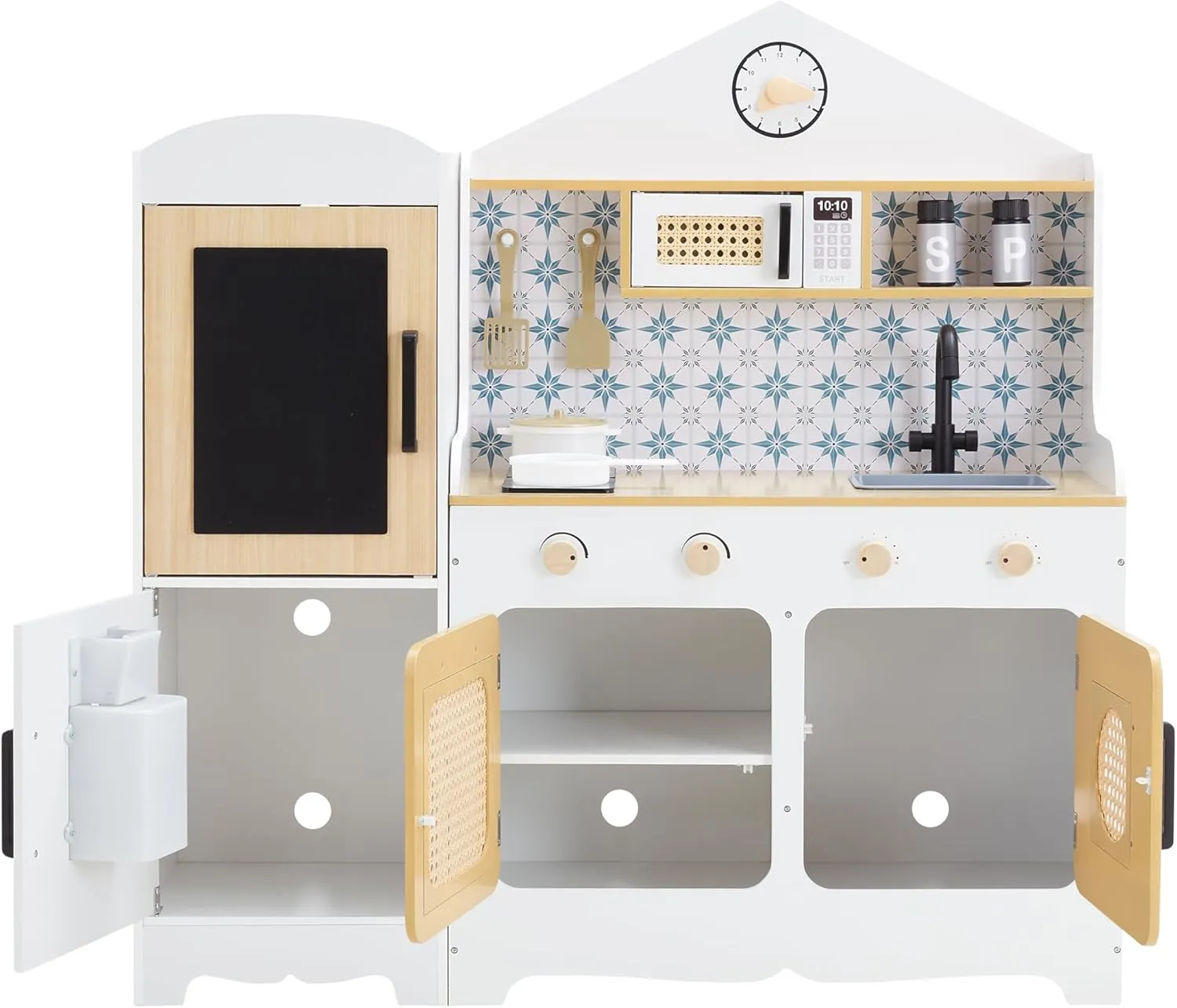 Teamson Kids Little Chef Morocco Wooden Play Kitchen Set with Sink, Stove & 11 Accessories | Kids Kitchen Playset for Toddlers Ages 1–6, White/Natural