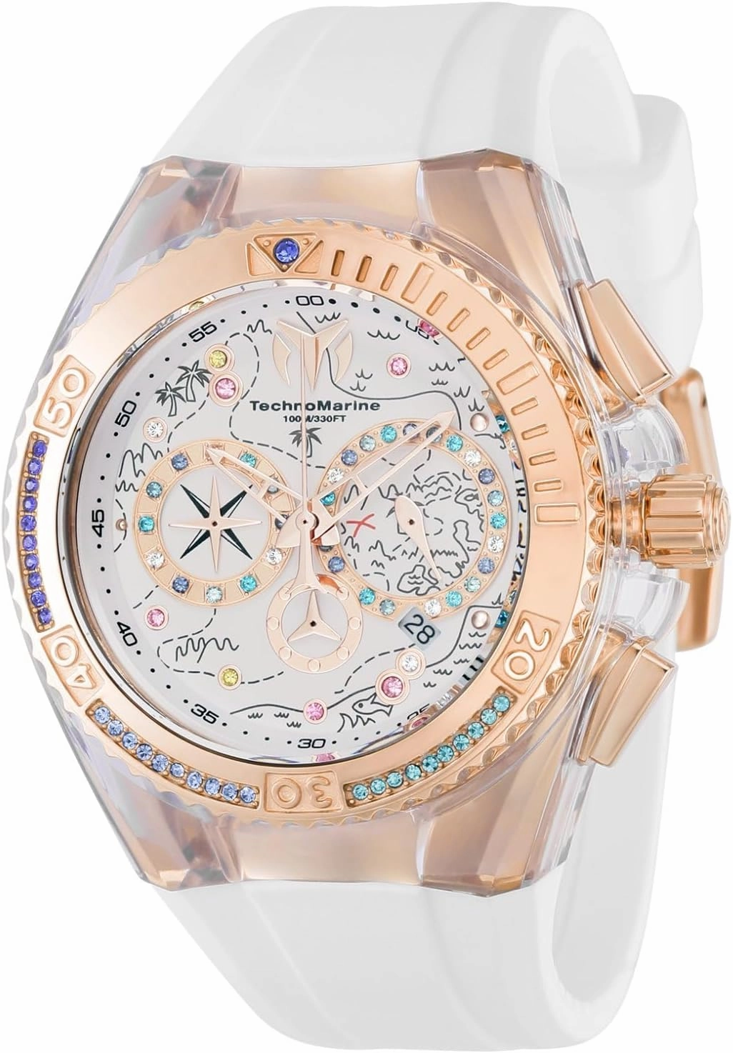 Technomarine Women's Cruise Dream Stainless Steel Quartz Watch with Silicone Strap, White, 26 (Model: TM-119022)