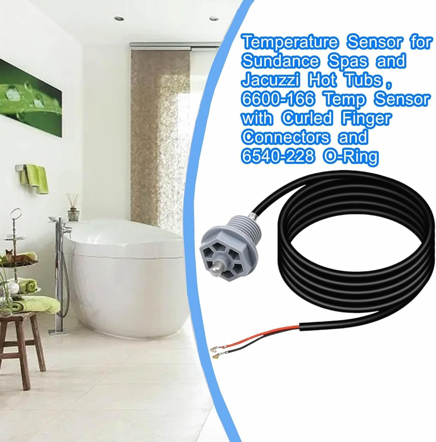Temperature Sensor for Sundance Spas and Jacuzzi Hot Tubs, 6600-166 Temp Sensor with Curled Finger Connectors and 6540-228 O-Ring