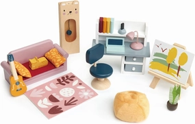 Tender Leaf Toys - Dolls House Study Furniture - 1:12 Scale 23 Pcs Furnished Study Room Dollhouse Accessories - Miniature Pretend Play - Age 3 