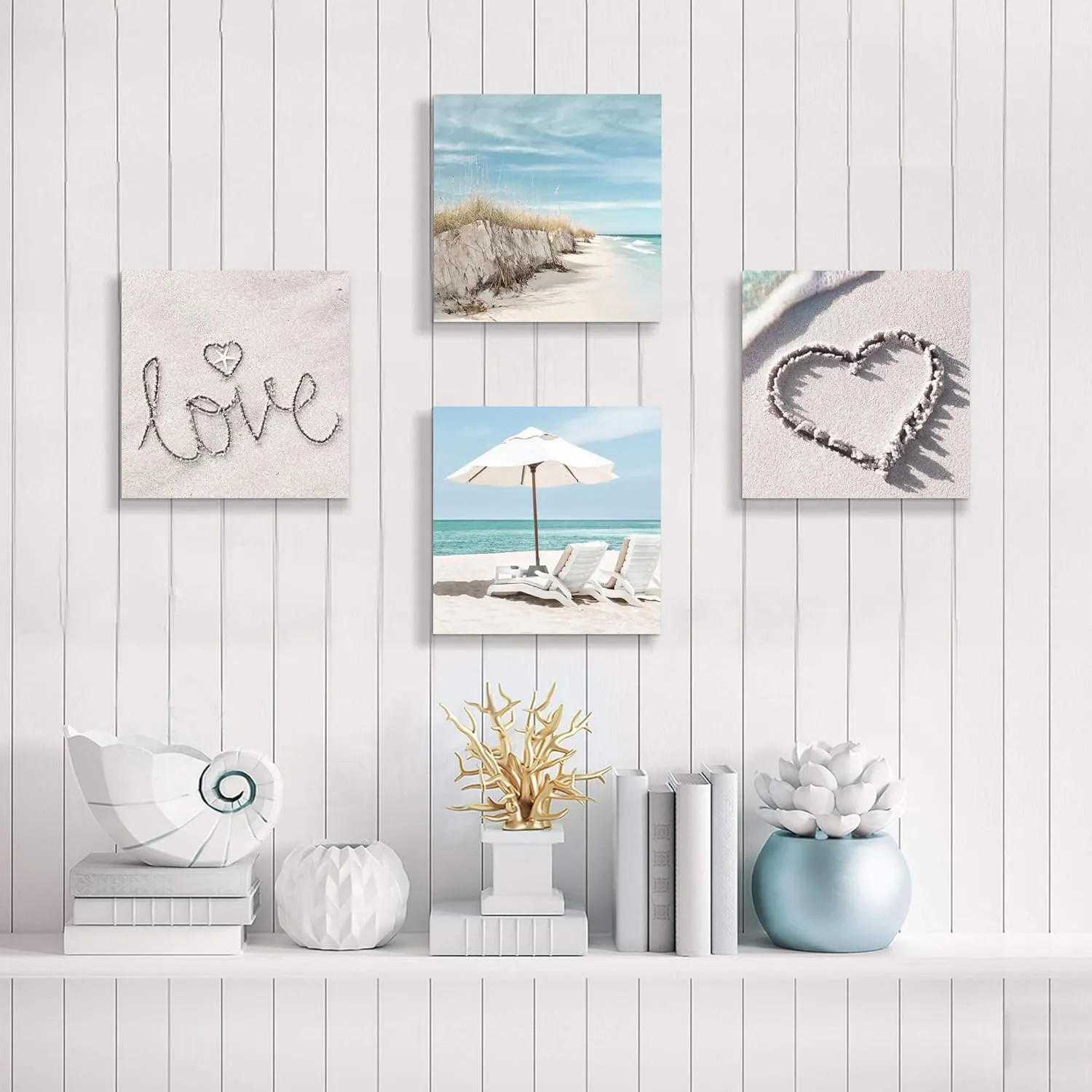 the stream design Bedroom Canvas Beach Wall Art: Bathroom Living Room Pictures Ocean Theme Painting Wall Decor 4 Panel Blue Coastal Prints Sea Scene Artwork Decorations for Home Office