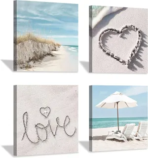 the stream design Bedroom Canvas Beach Wall Art: Bathroom Living Room Pictures Ocean Theme Painting Wall Decor 4 Panel Blue Coastal Prints Sea Scene Artwork Decorations for Home Office